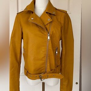 CiSono Women’s Faux Leather Biker Jacket Mustard‎ Size Medium